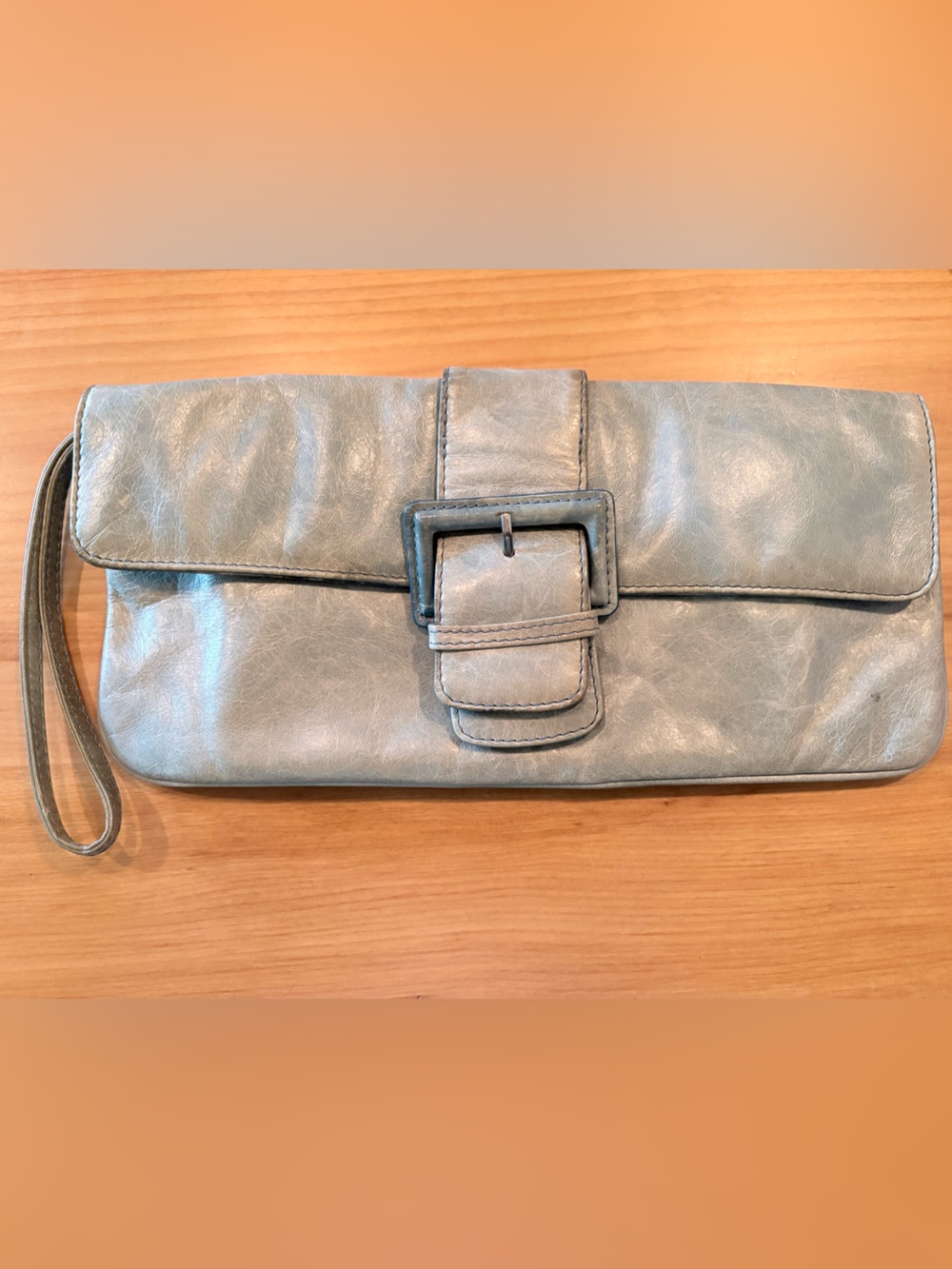 HOBO light mint green Leather Wristlet Clutch with Buckle Strap